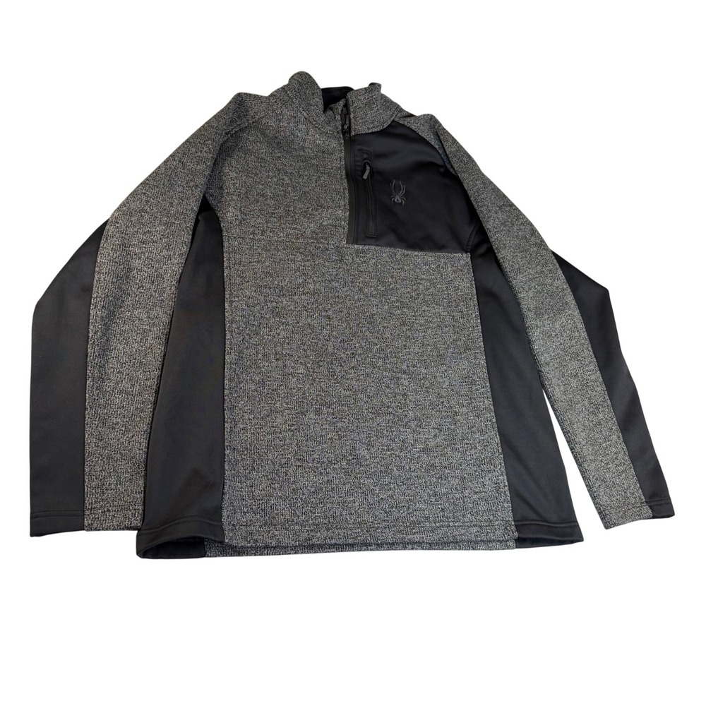 Spyder Mens Gray Black Quarter Zip Fleece Pullover Jacket XXL